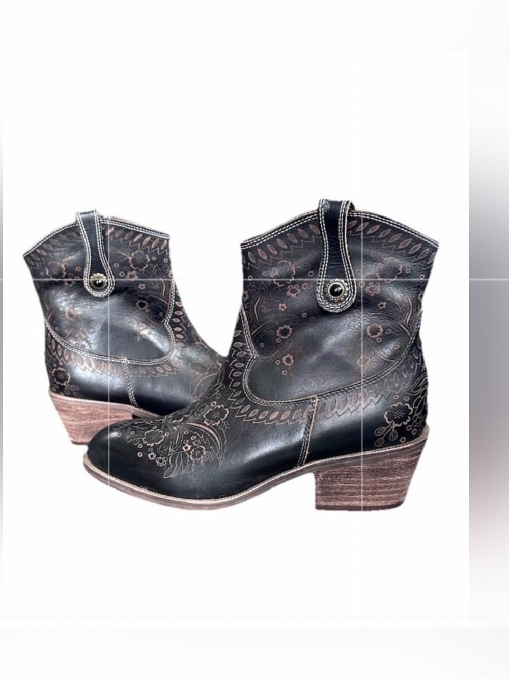 L'Artiste Spring Step Galop Cowboy Booties‎ Western Ankle Boots 37 US 6.5 Black